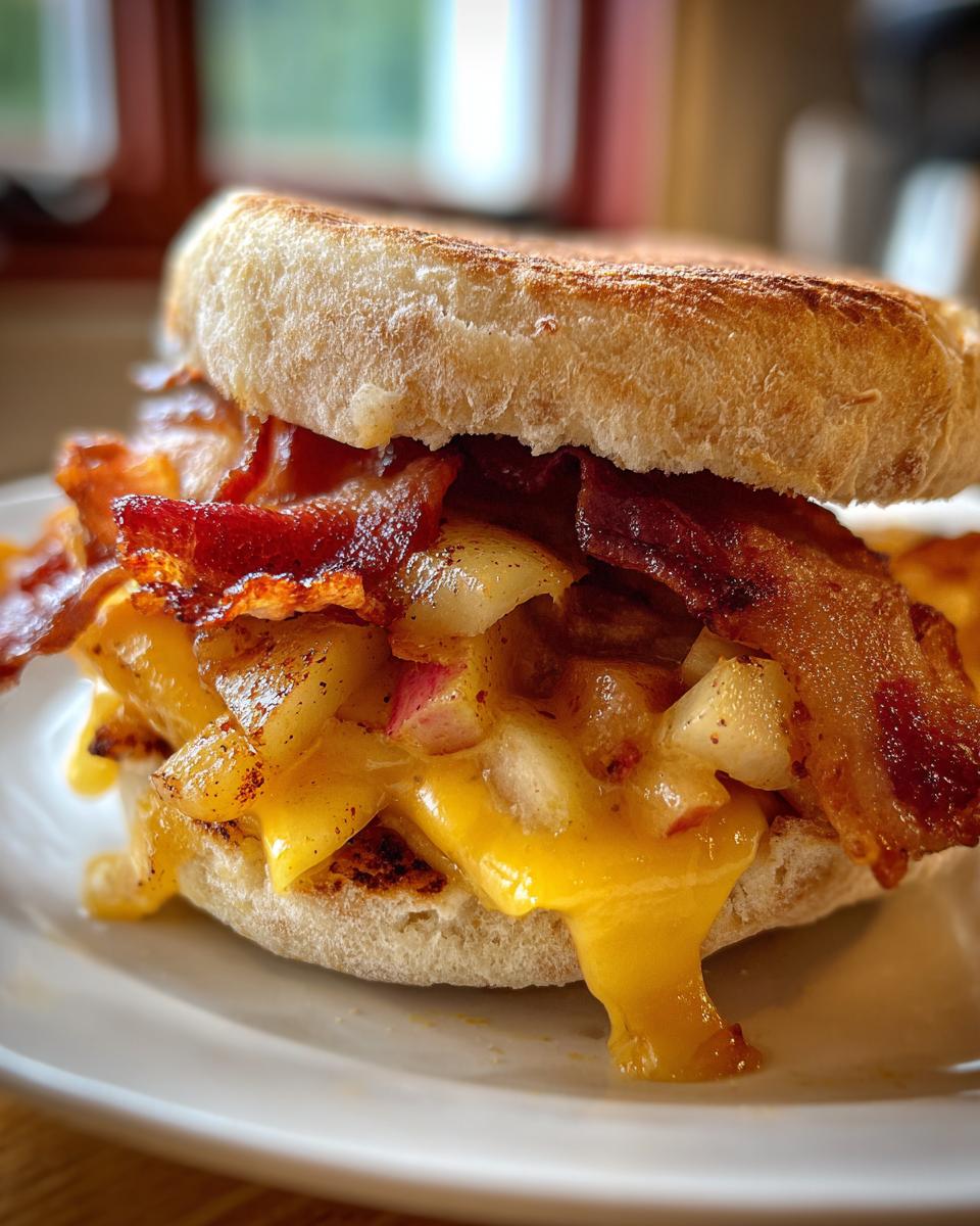 apple bacon cheese english muffins - detail 1
