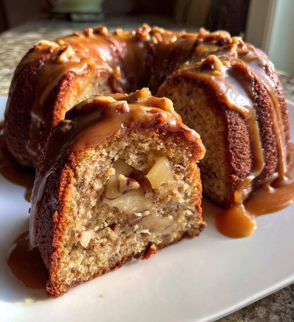 apple pecan cake with caramel glaze - detail 1