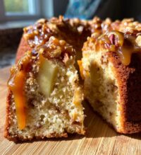 apple pecan cake with caramel glaze
