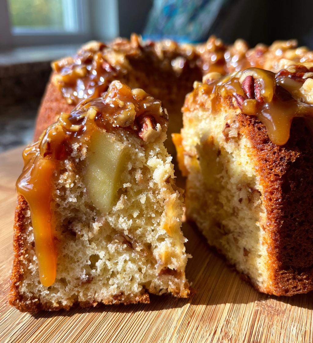 apple pecan cake with caramel glaze