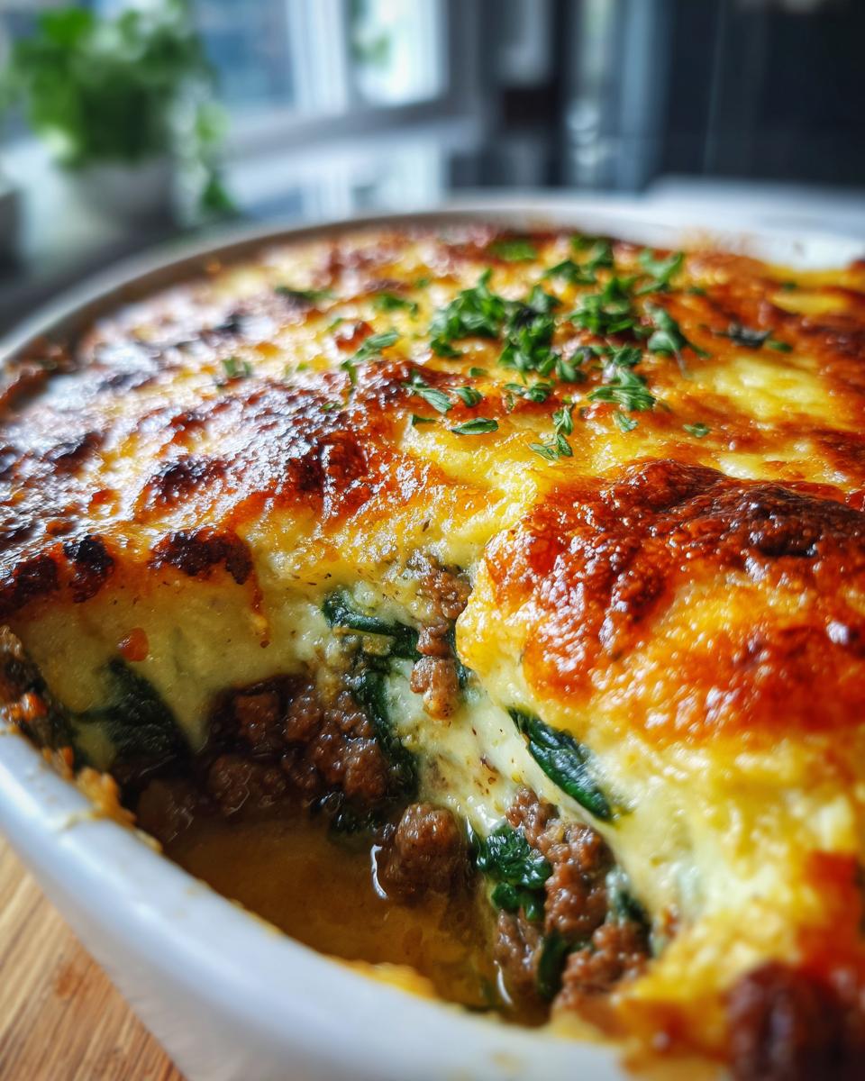 aussie minced lamb and spinach bake - detail 1