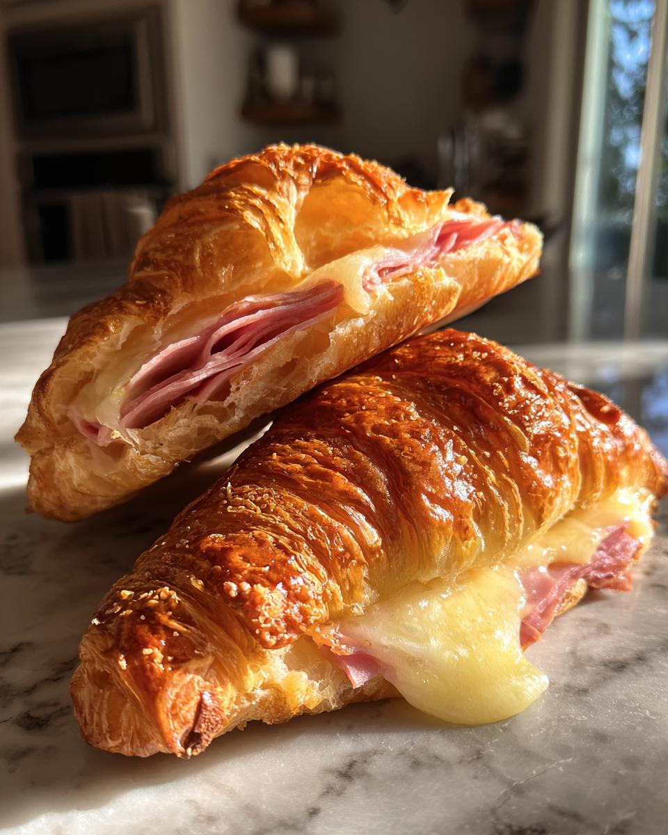 baked ham and cheese croissants - detail 1