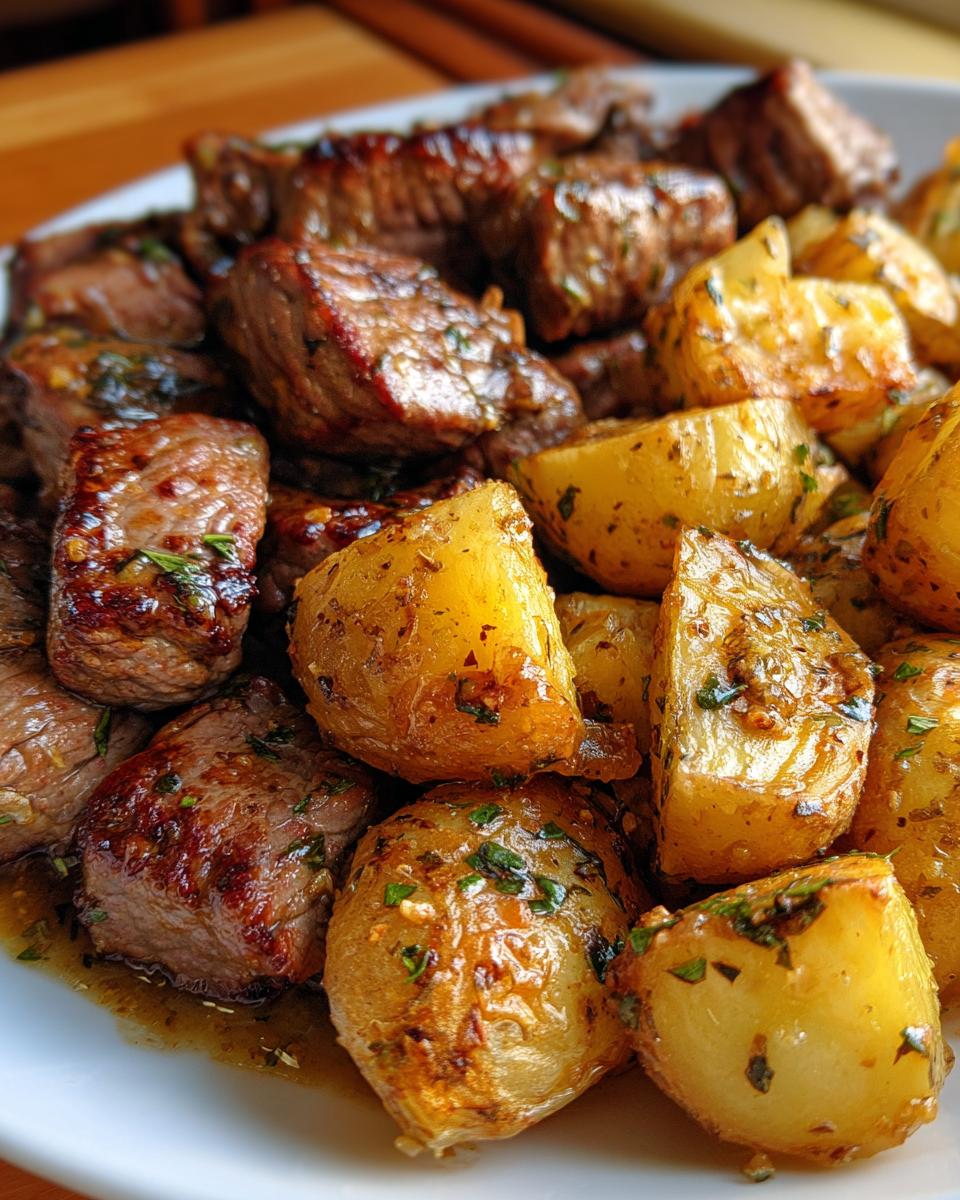 butter steak bites with garlic herb potatoes - detail 1