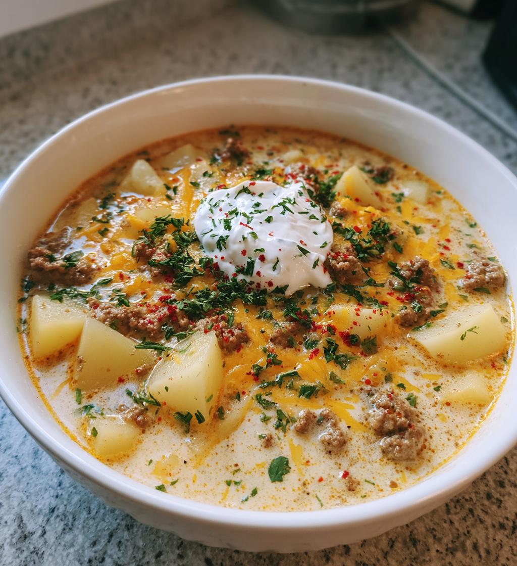 cheeseburger soup - detail 1