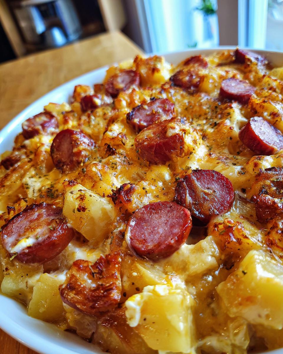 cheesy potatoes and smoked sausage