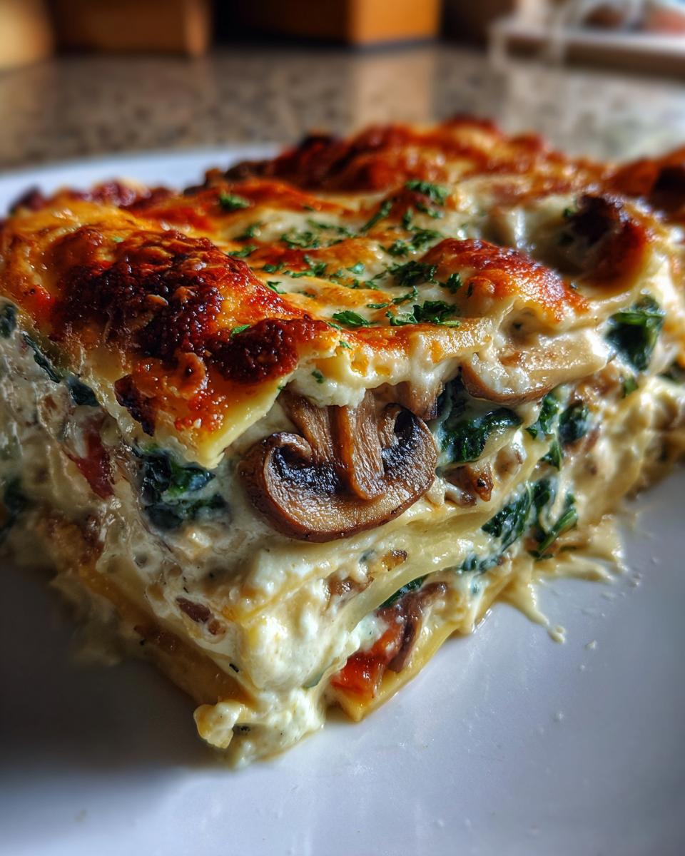 creamy spinach mushroom lasagna - detail 1
