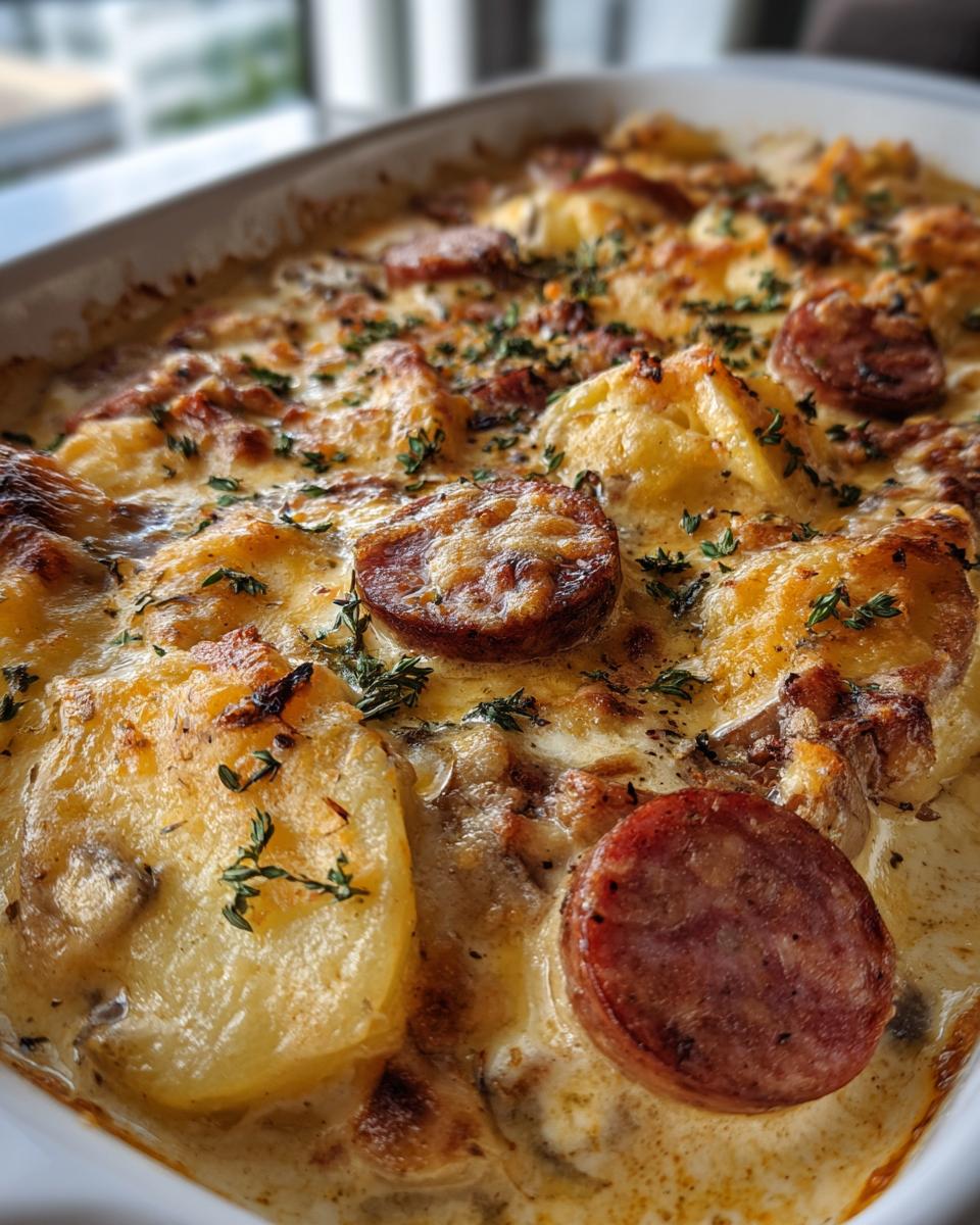 crockpot pierogi casserole with kielbasa