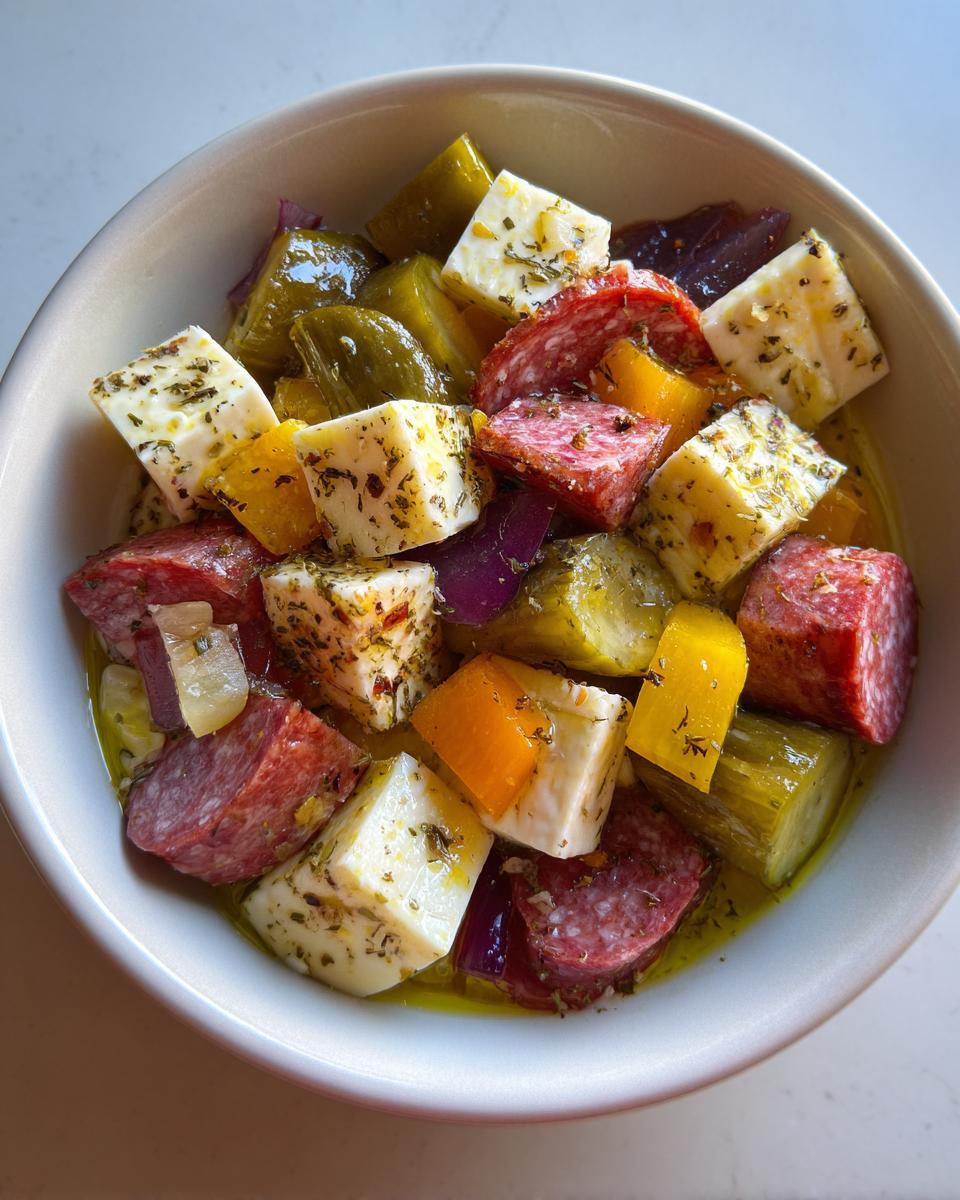 easy marinated cheese appetizer with salami pickles