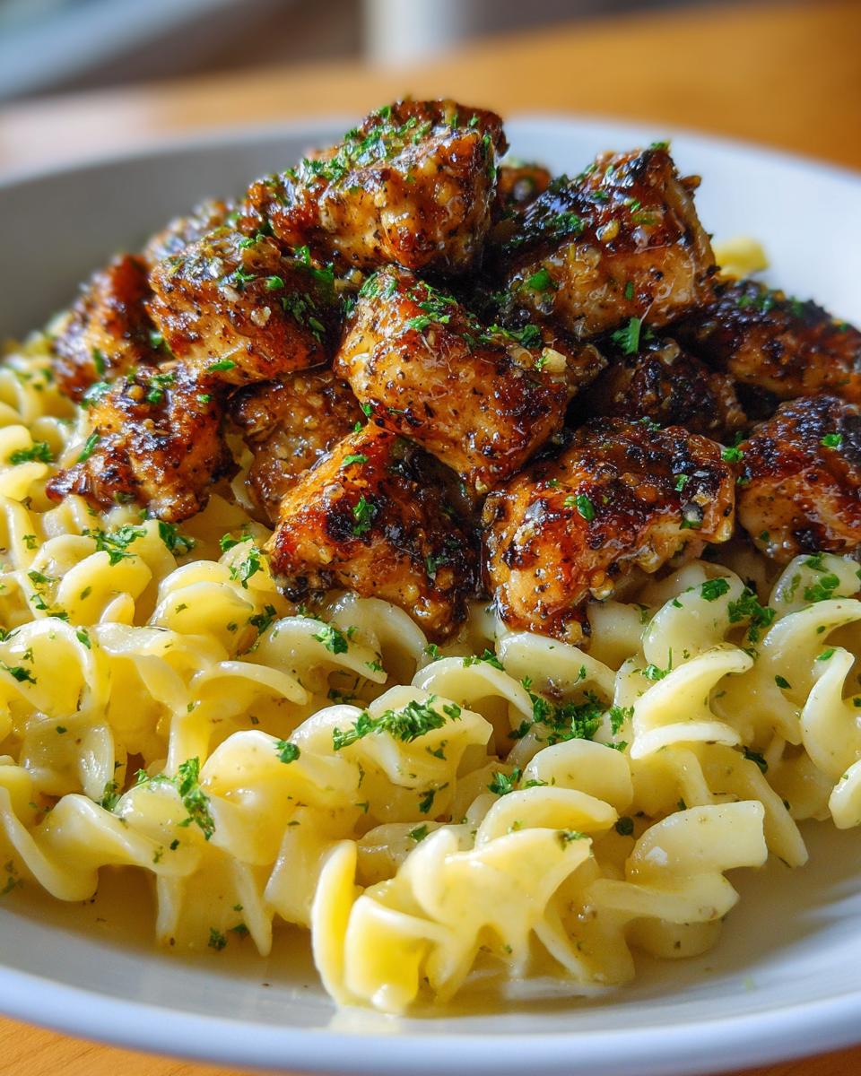 garlic butter chicken bites with creamy parmesan pasta recipe