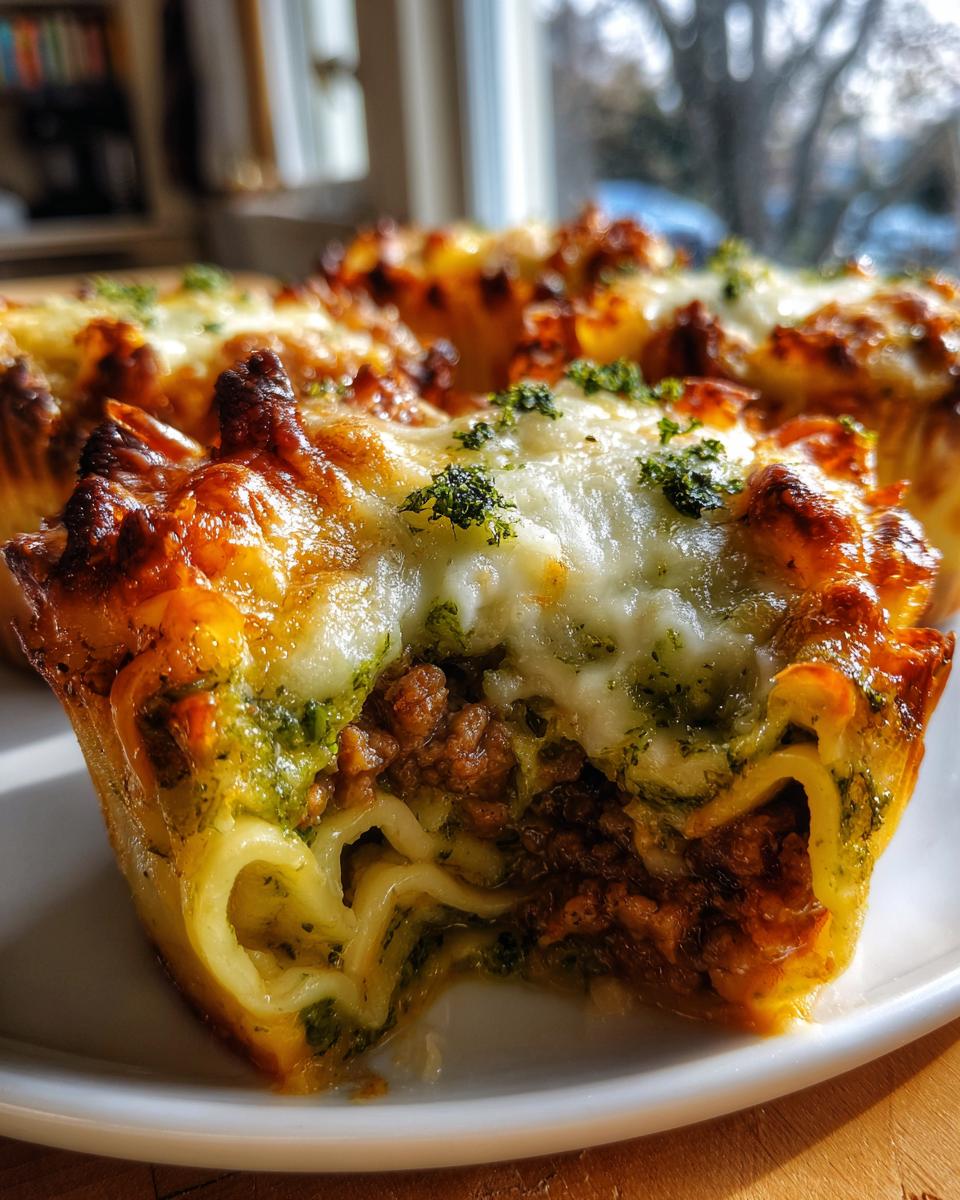 minced lamb and pesto lasagna cups