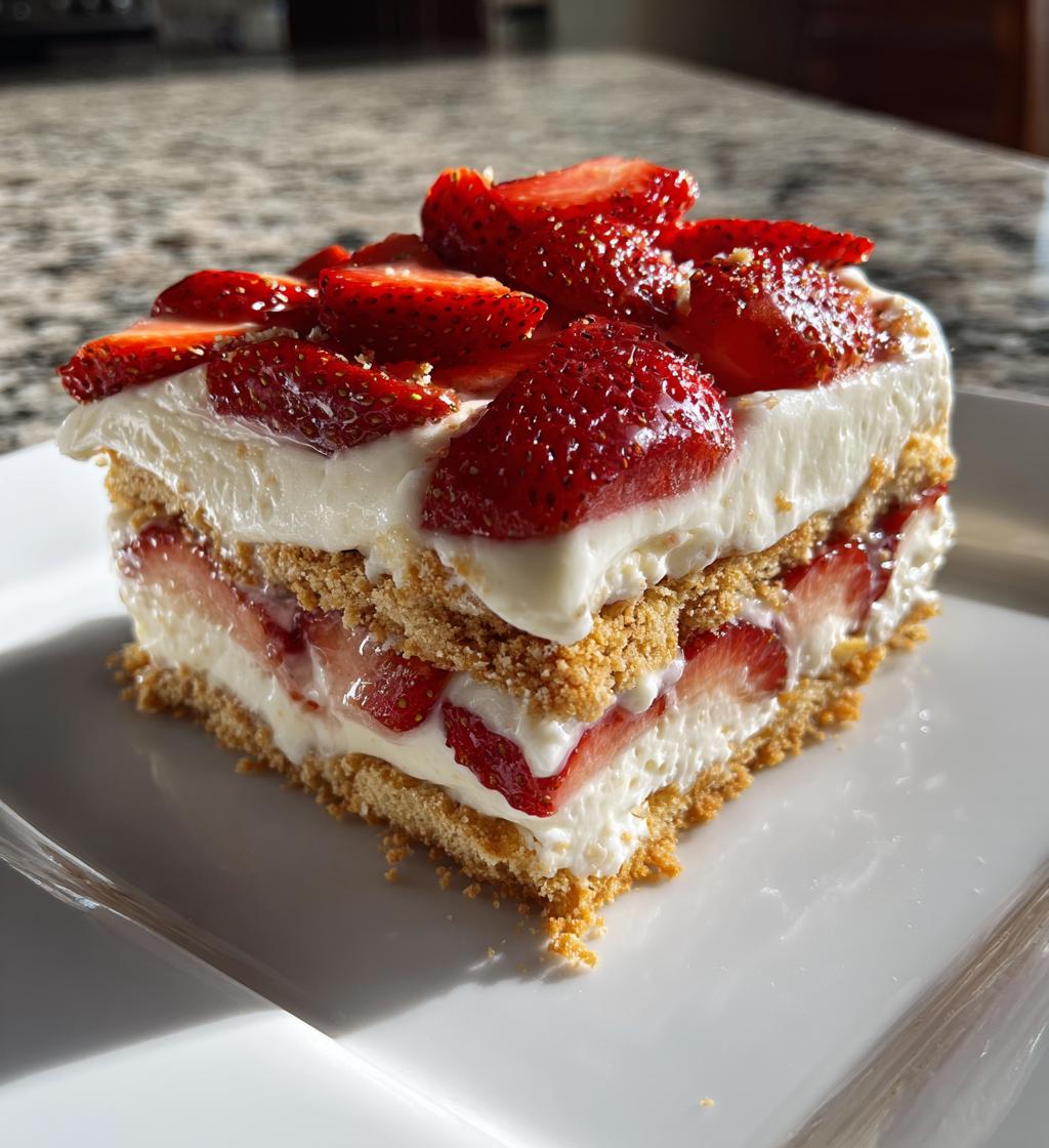 no bake strawberry lasagna - detail 1