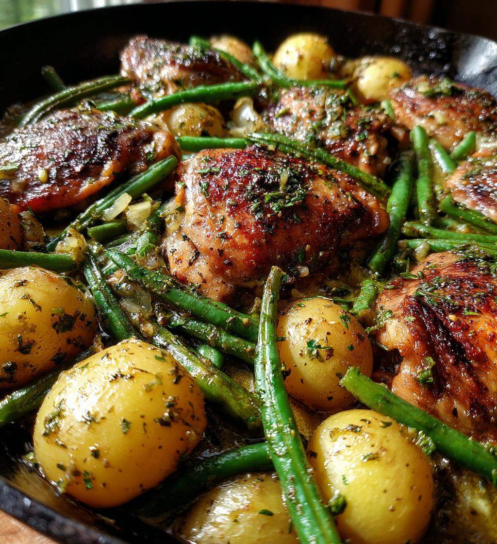 one pan garlic herb chicken with potatoes green beans - detail 1