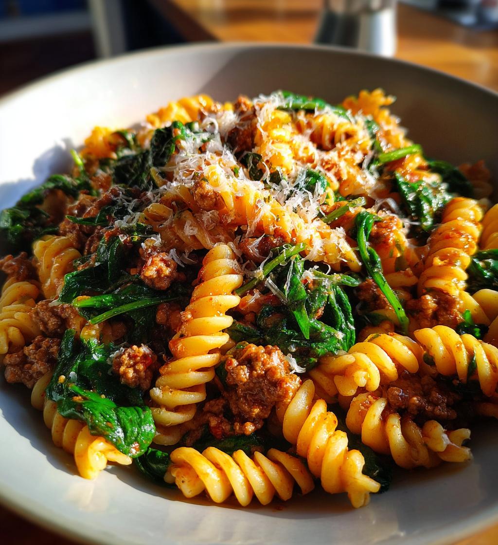 quick beef mince and spinach pasta - detail 1