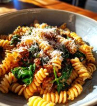 quick beef mince and spinach pasta
