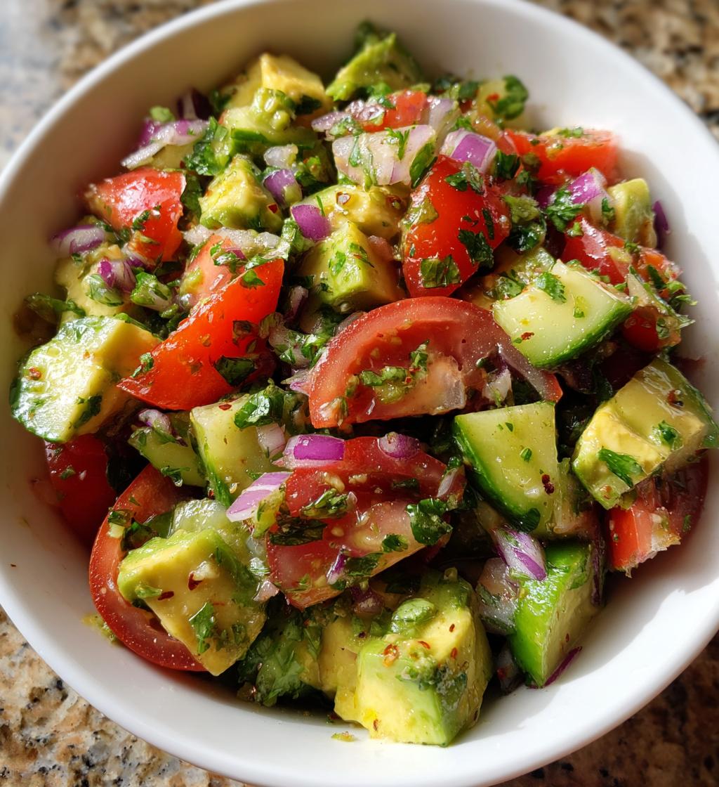 refreshing cucumber tomato avocado salad - detail 1