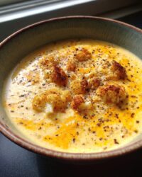roasted garlic cheddar cauliflower soup
