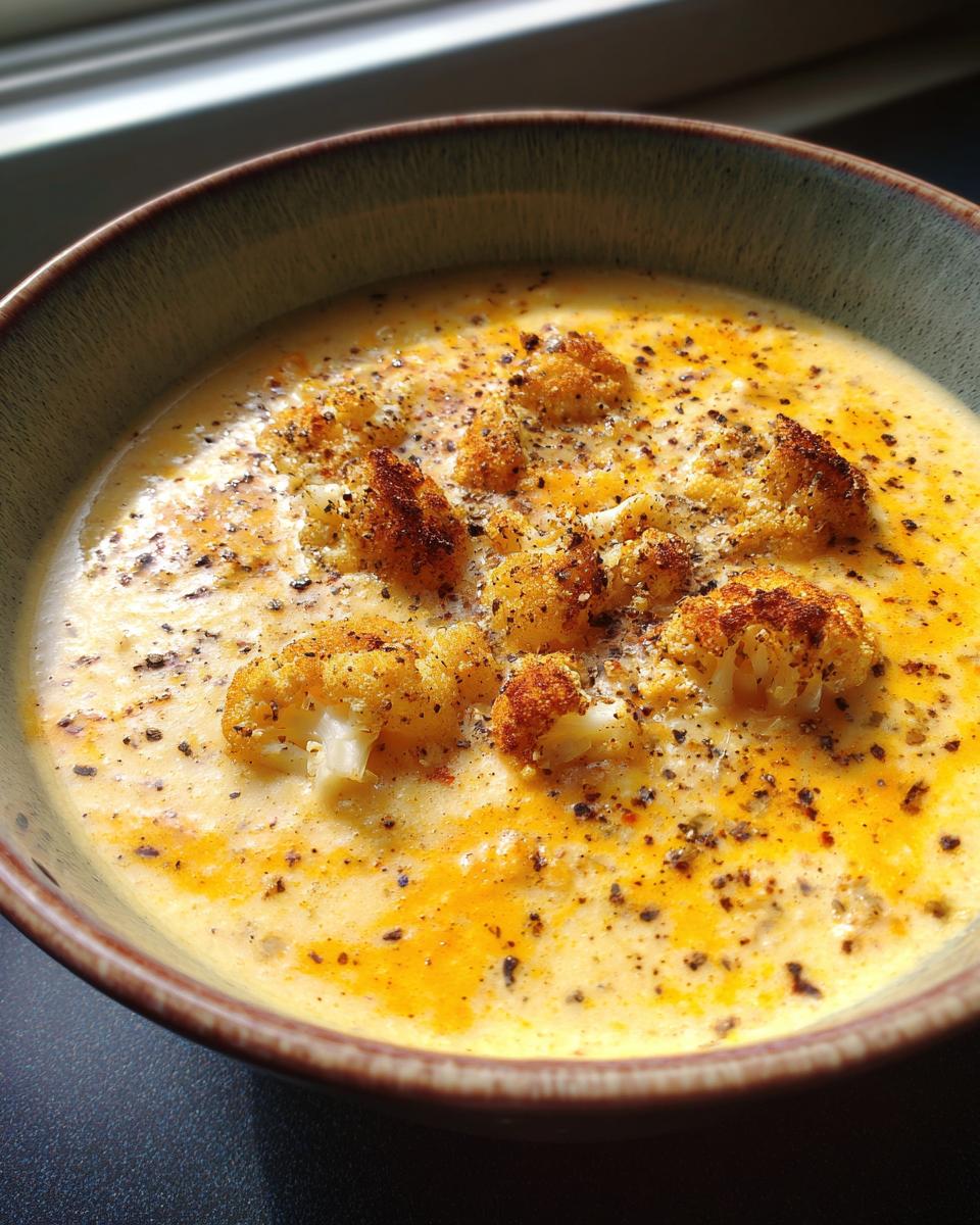 roasted garlic cheddar cauliflower soup