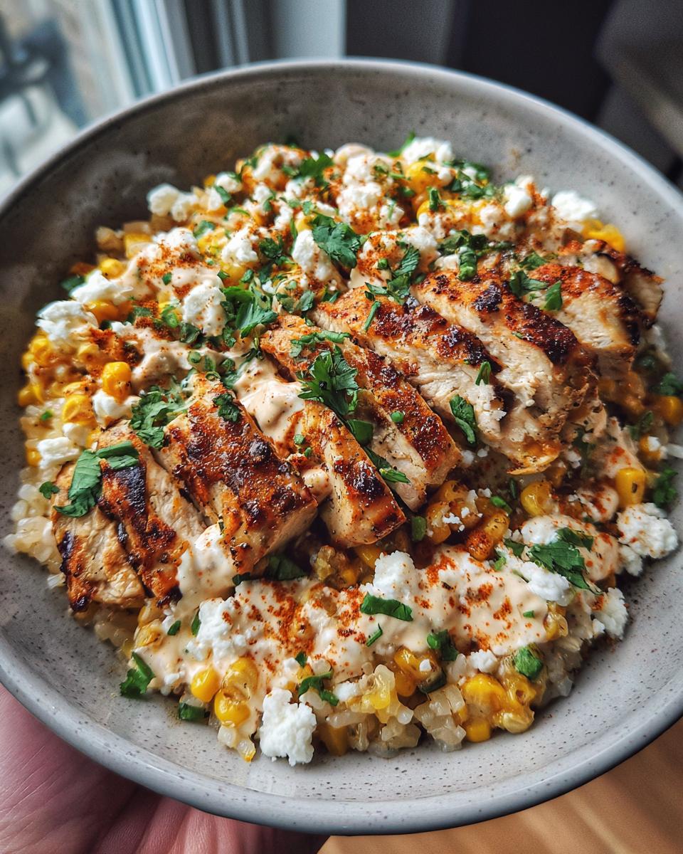 street corn chicken rice bowl - detail 1