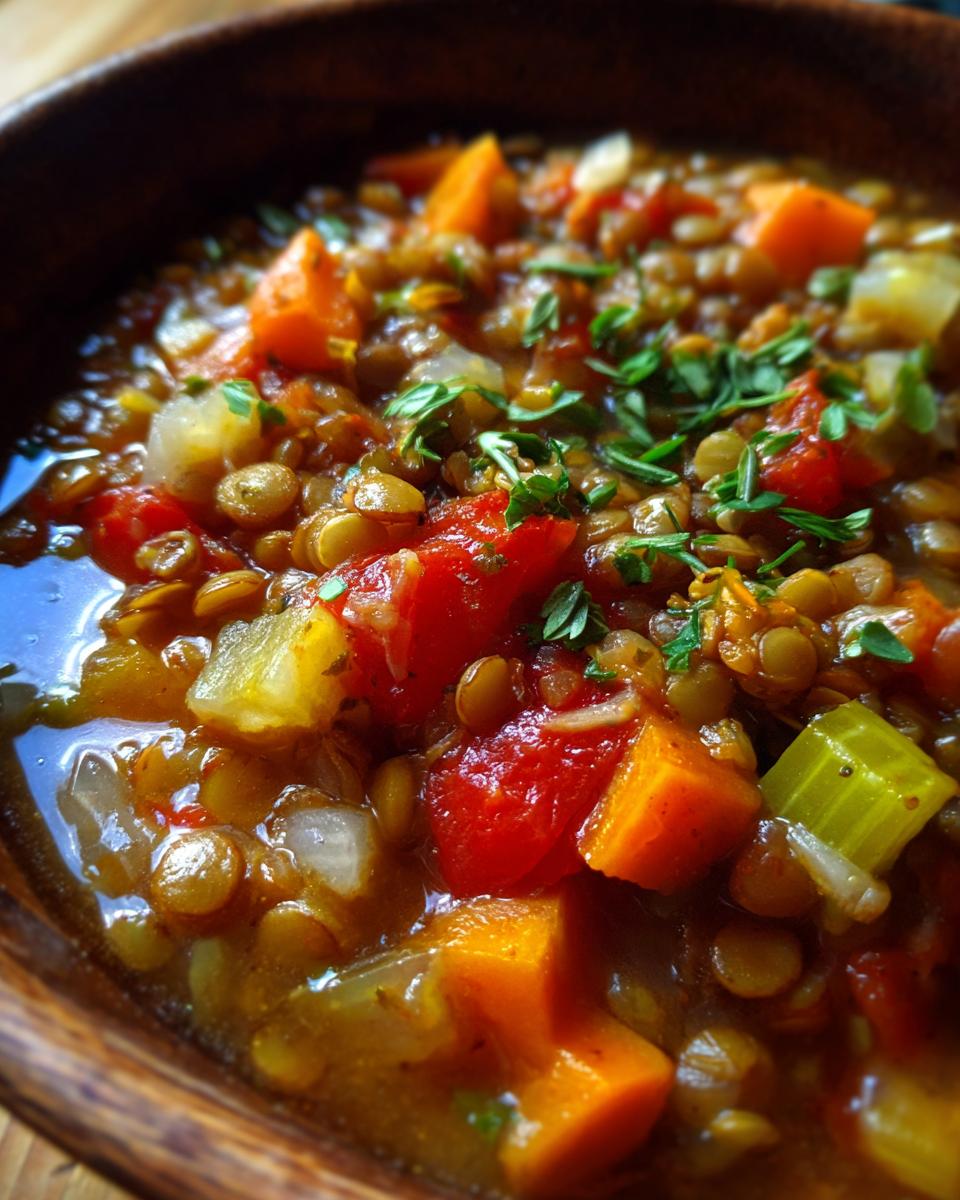 vegan lentil soup - detail 1