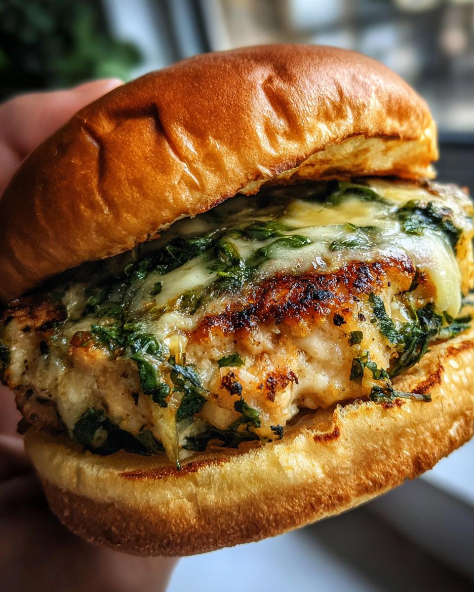 white cheddar and spinach chicken burgers
