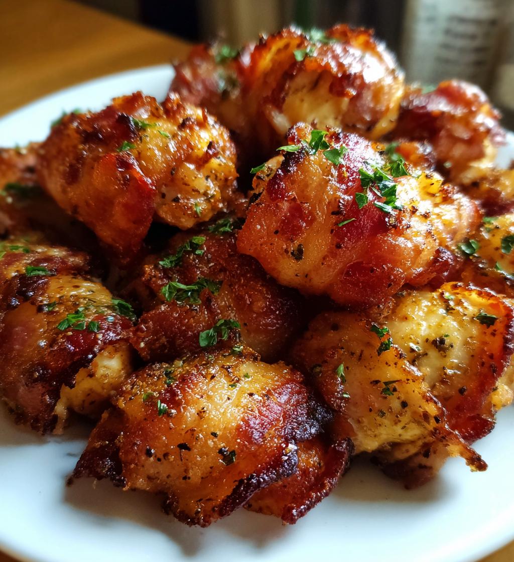 15 minute air fryer bacon wrapped chicken bites - detail 1