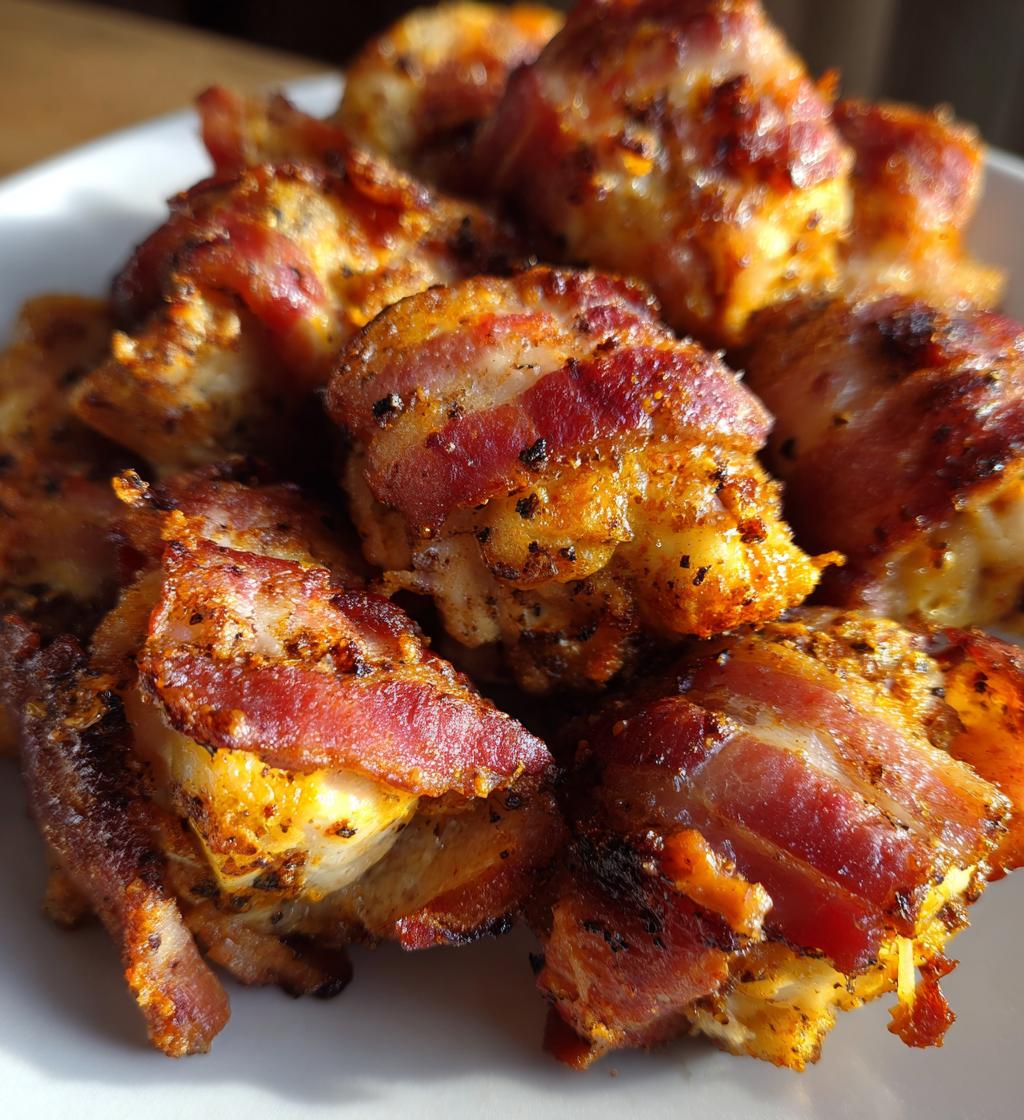 15 minute air fryer bacon wrapped chicken bites