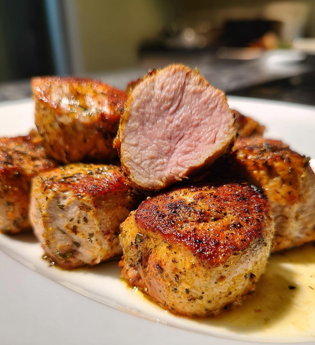 15 minute air fryer pork tenderloin medallions - detail 1