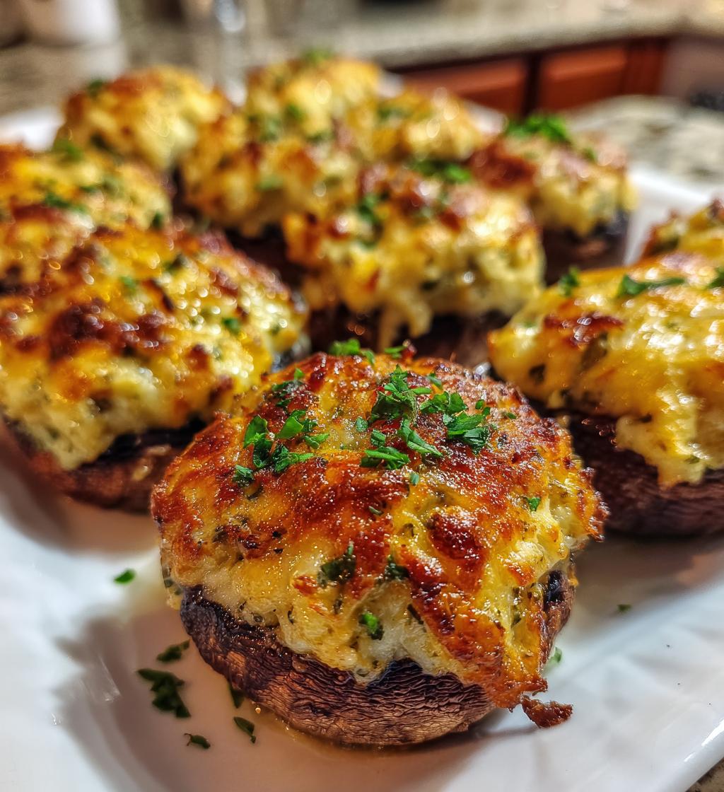 15 minute air fryer stuffed mushrooms - detail 1