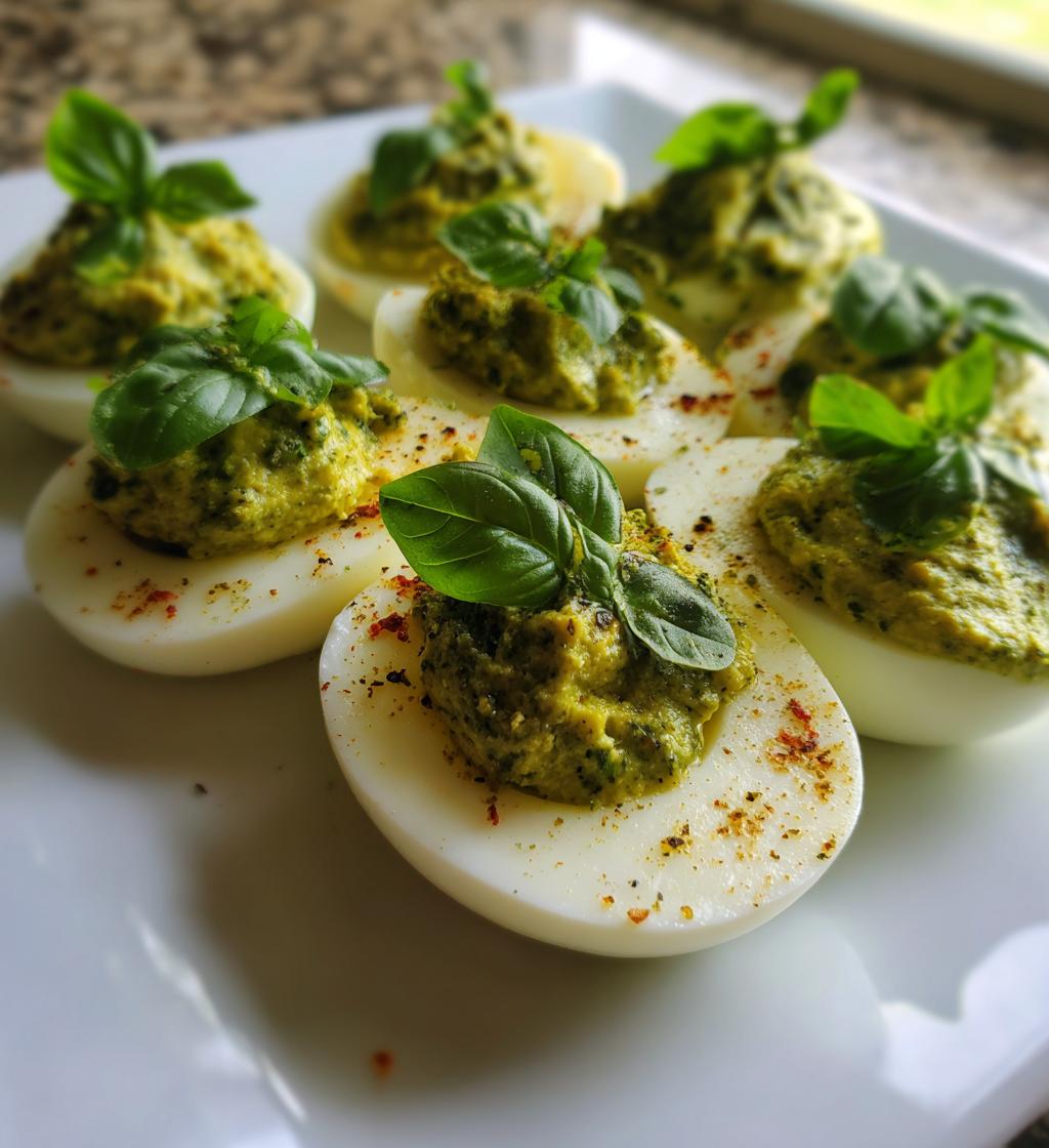 Basil Pesto Deviled Eggs