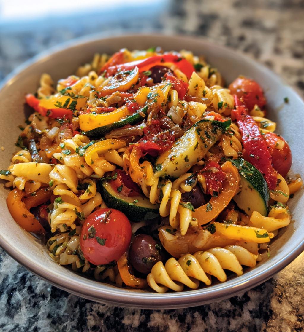 Cold Pasta Salad with Olives and Peppers