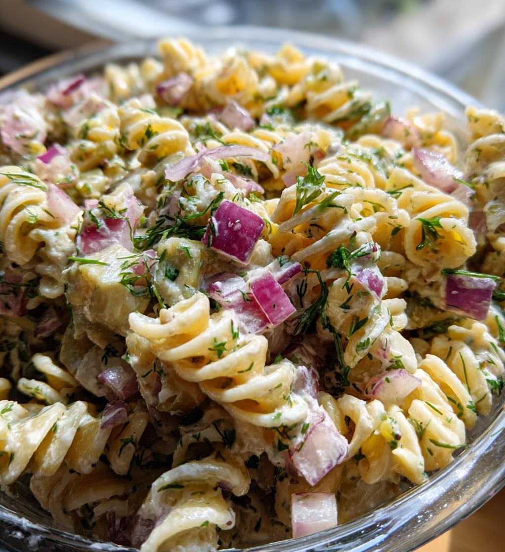 Creamy Dill Pickle Pasta Salad