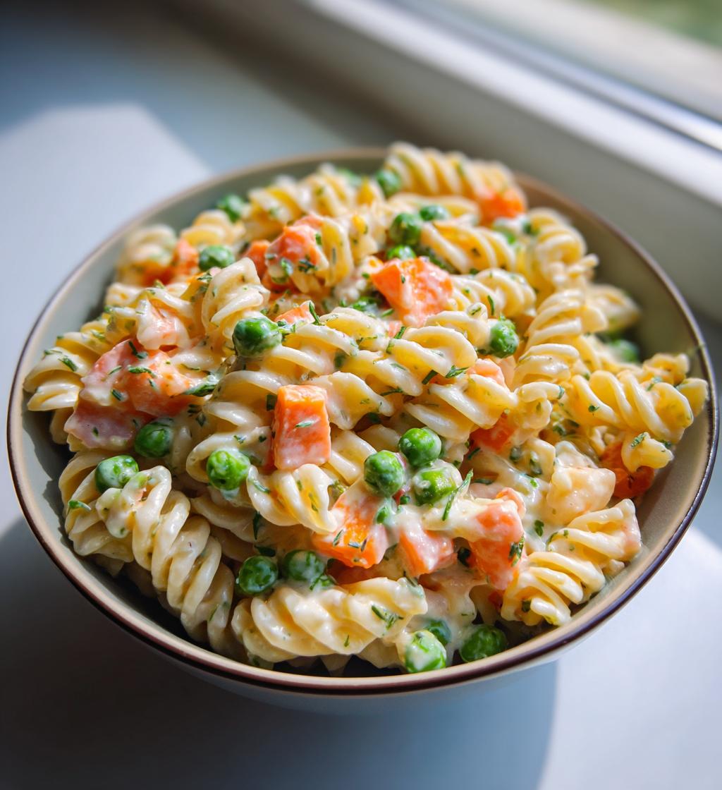 Creamy Pasta Salad with Peas and Carrots