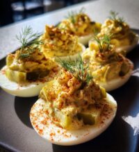 Deviled Eggs with Dill Pickles