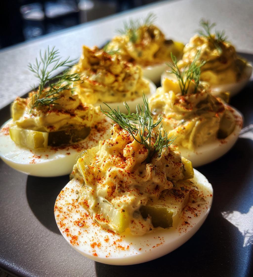 Deviled Eggs with Dill Pickles