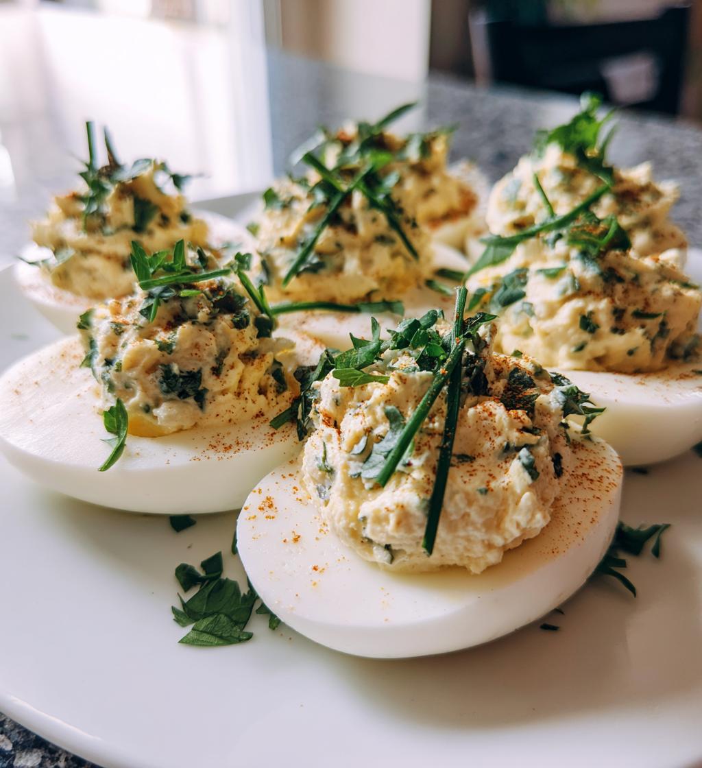 Feta Deviled Eggs with Herbs