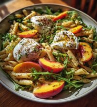 Peach and Burrata Pasta Salad