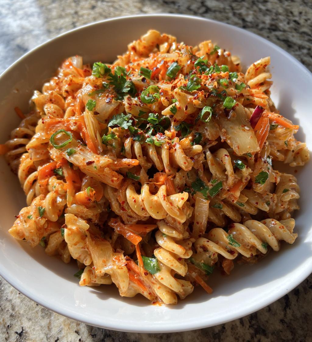 Spicy Kimchi Pasta Salad