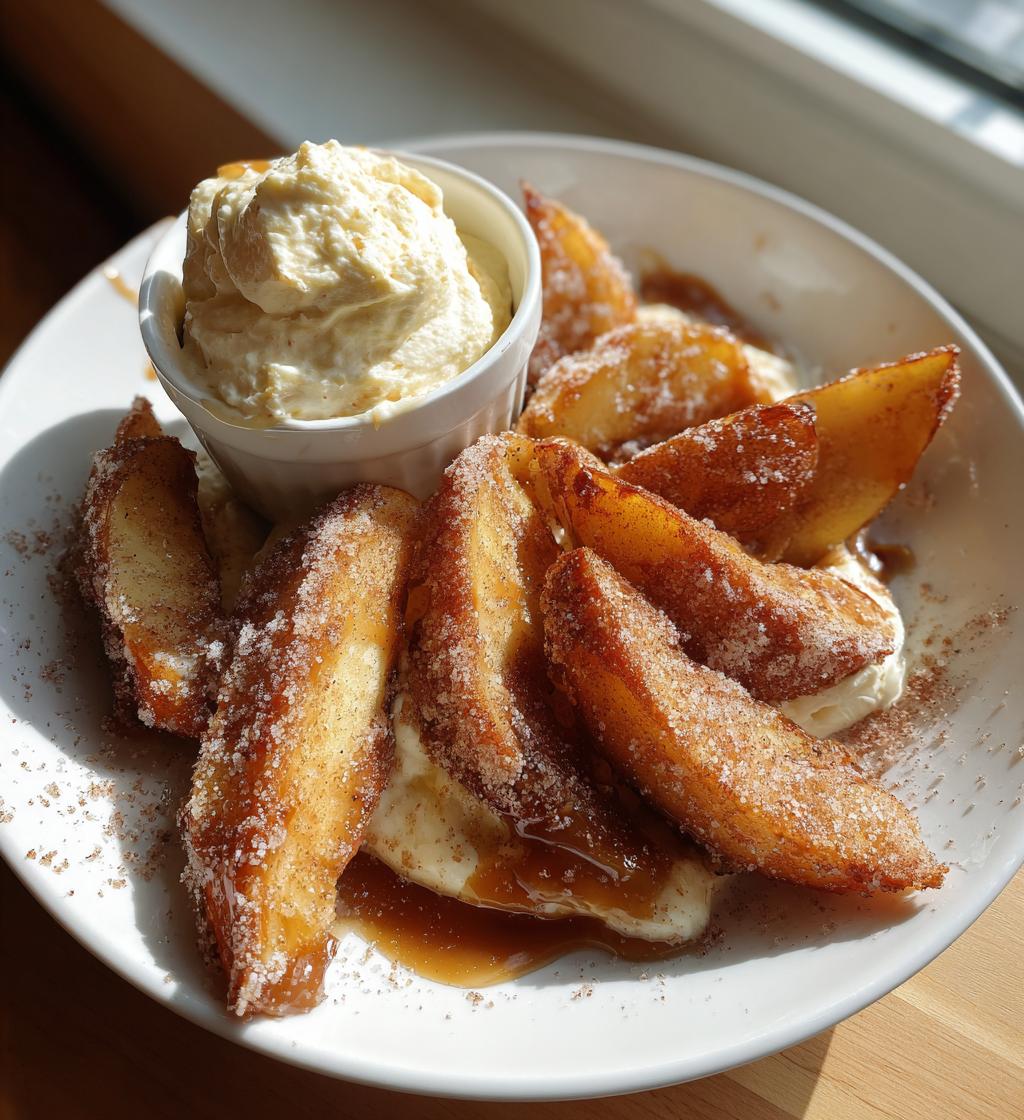 air fried apple wedges with caramel whipped cream dipping sauce