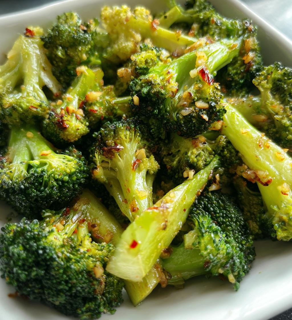 air fryer broccoli garlic roasted - detail 1
