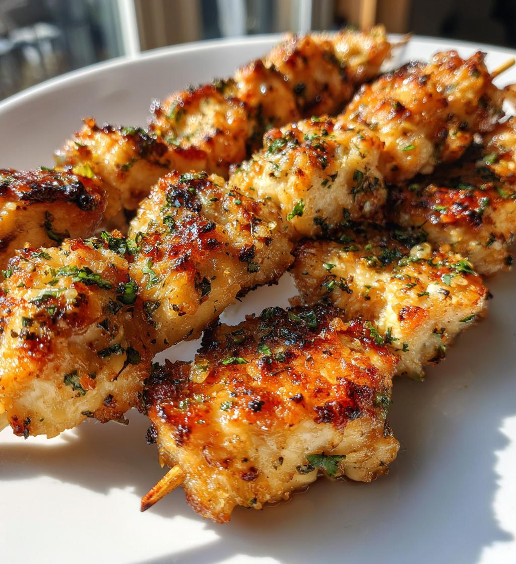air fryer garlic parmesan chicken skewers - detail 1