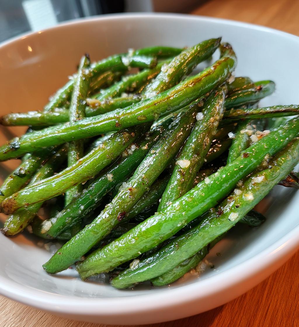 air fryer garlic roasted green beans - detail 1
