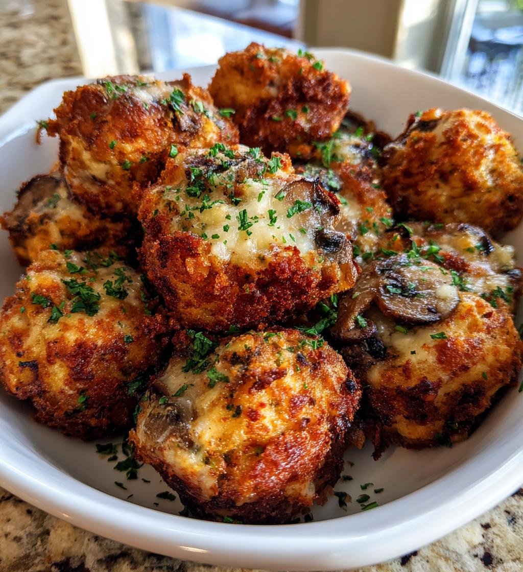 air fryer mushrooms cheese casserole bites