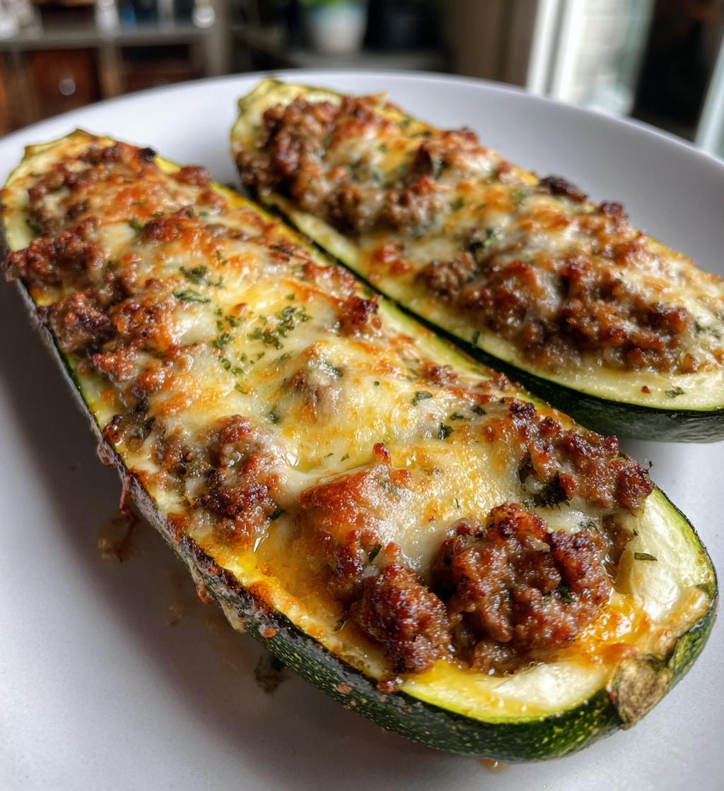 air fryer zucchini boats stuffed with cheese meat - detail 1