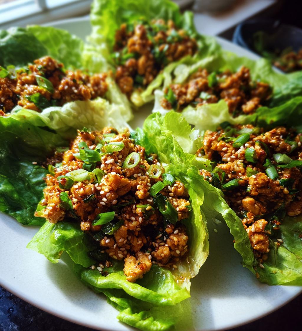 asian garlic sesame chicken lettuce cups - detail 1