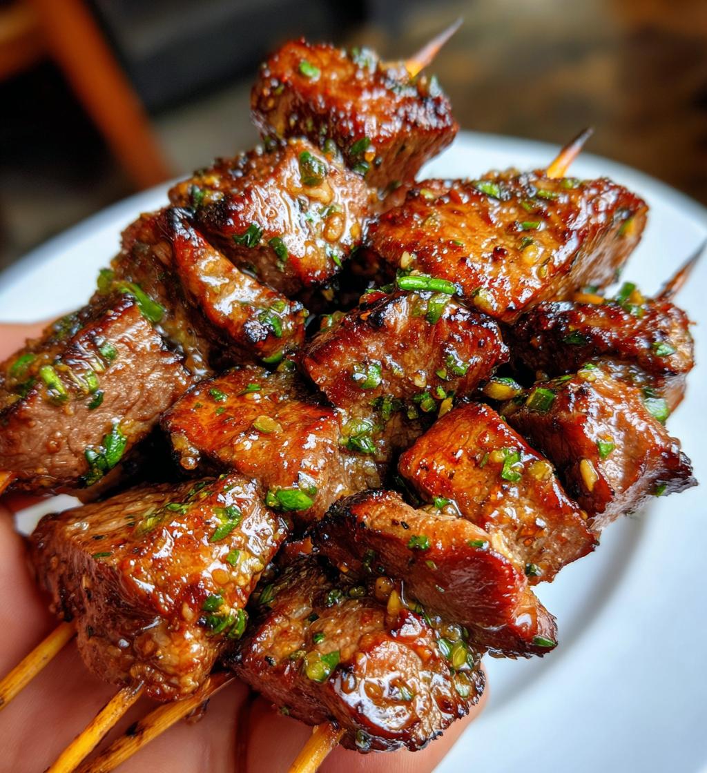 asian garlic steak skewers - detail 1