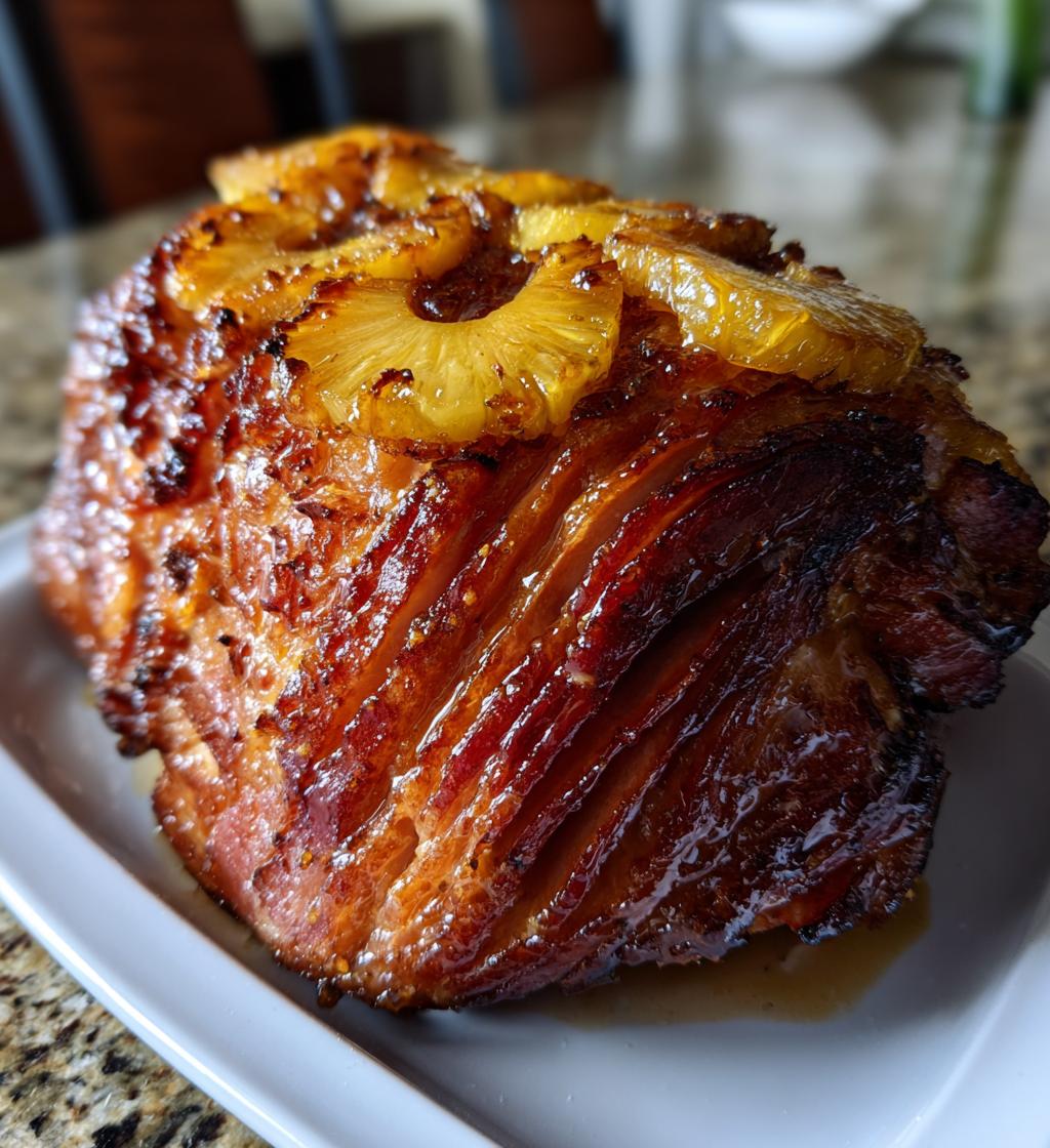 baked ham with pineapple and brown sugar glaze - detail 1