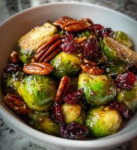 balsamic roasted brussels sprouts with cranberries pecans