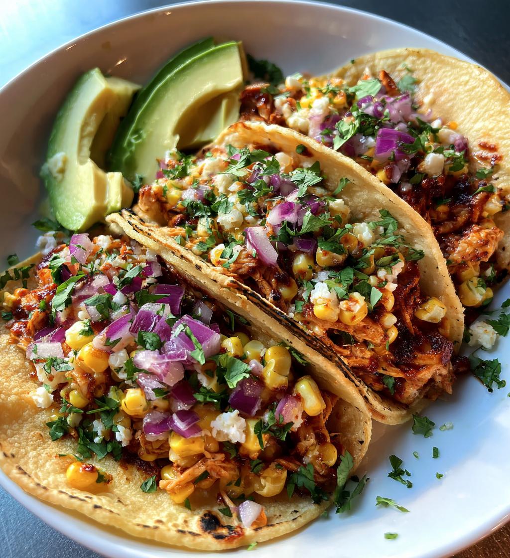 barbecue chicken street corn tacos