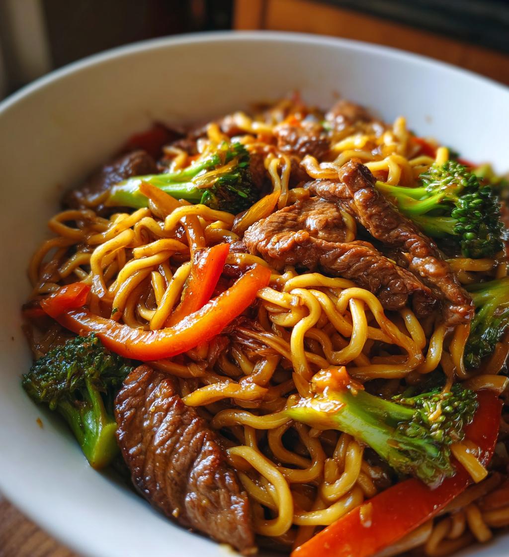beef stir fry with noodles and sticky sauce - detail 1