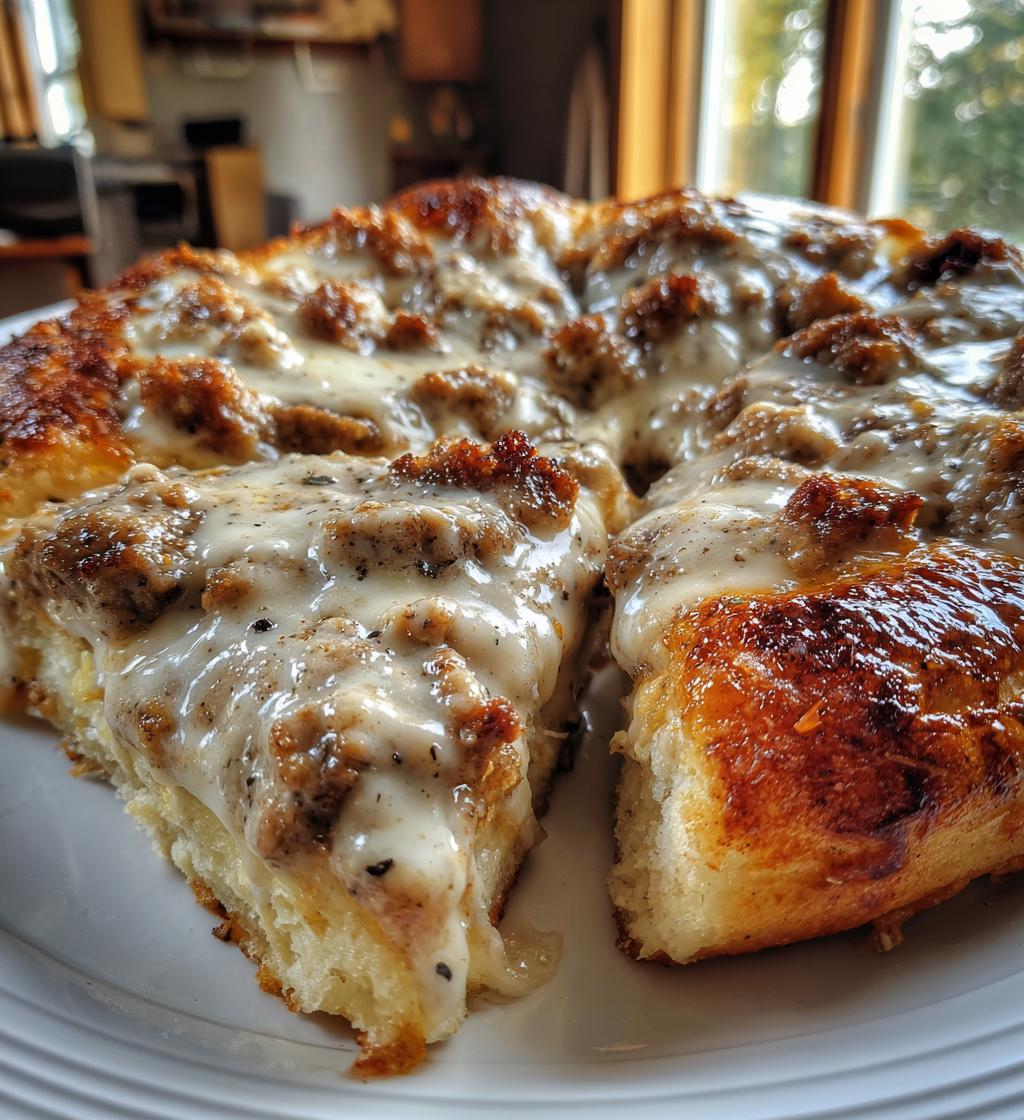biscuits and sausage gravy breakfast pizza